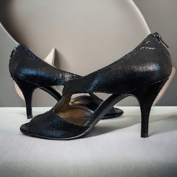 Moda Spana Women’s Black Open Toe High Heel Shoes - Picture 9 of 16